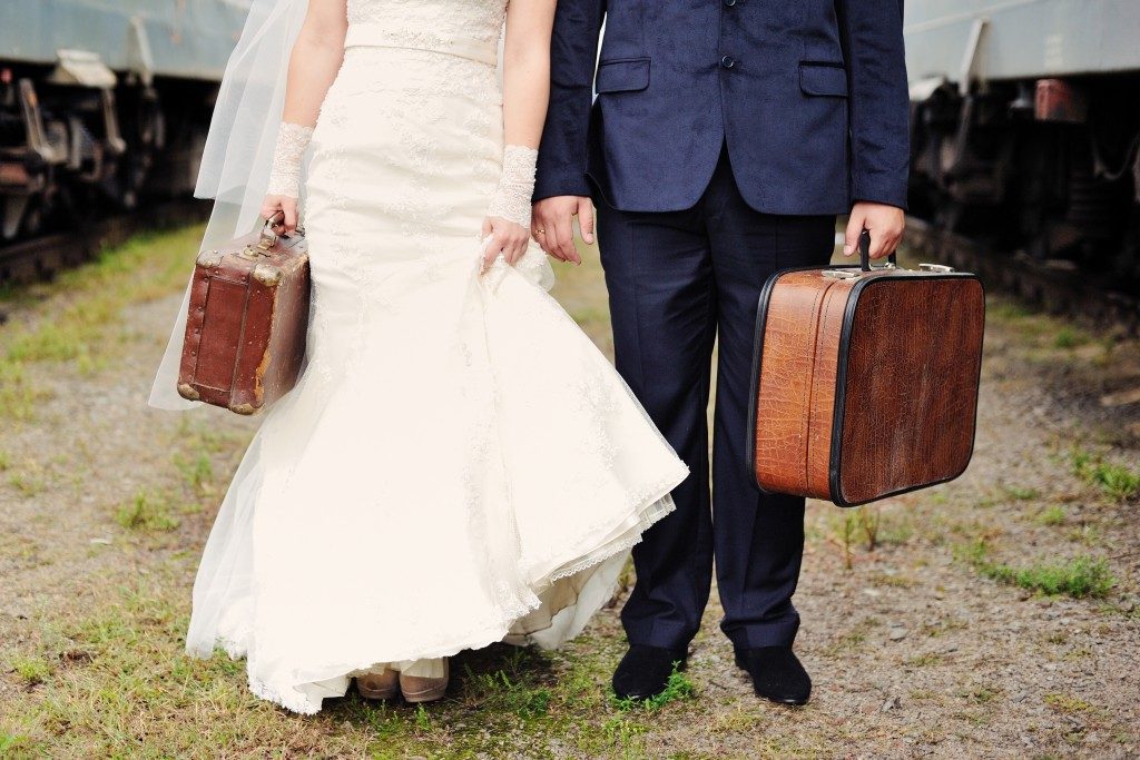 bride and groom going to honeymoon