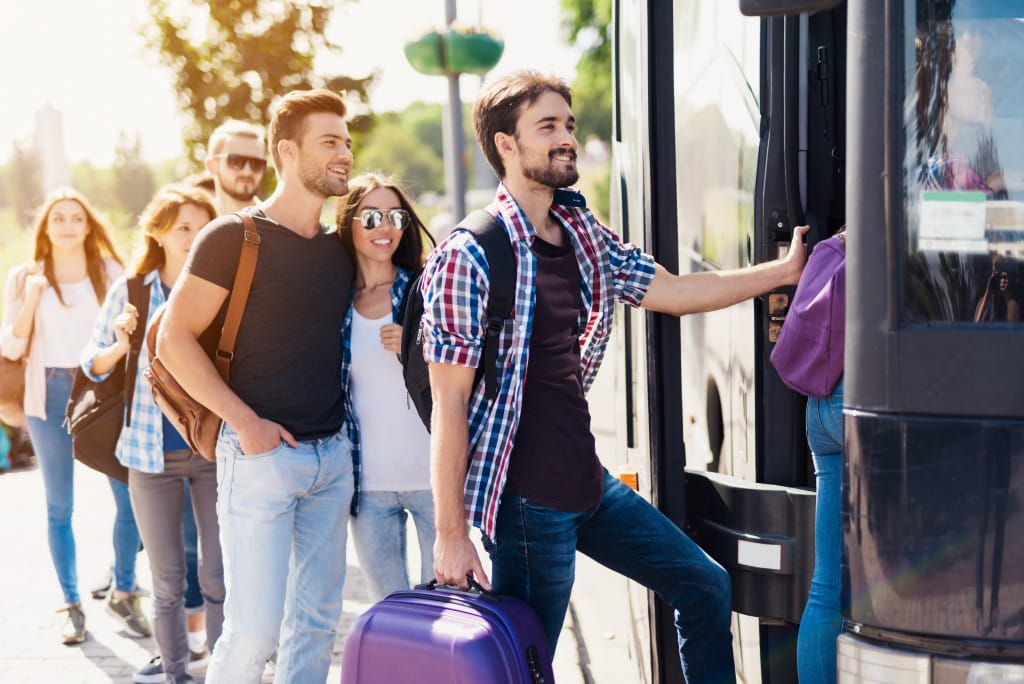 group of traveler riding a bus