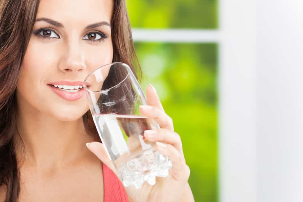 A woman drinking water